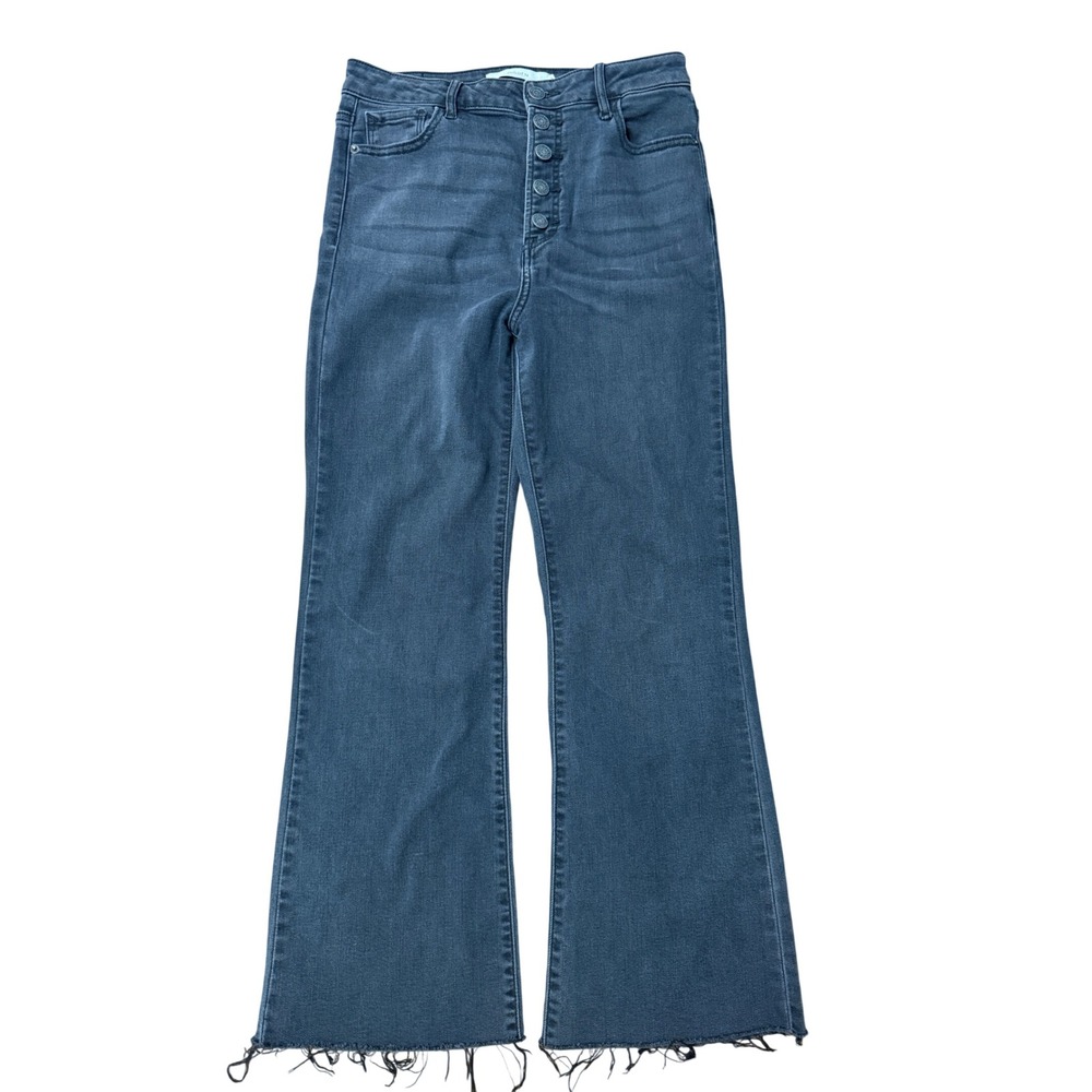 Hidden Jeans Flare High Rise 29 Charcoal Gray Excellent Button Fly Raw Hem